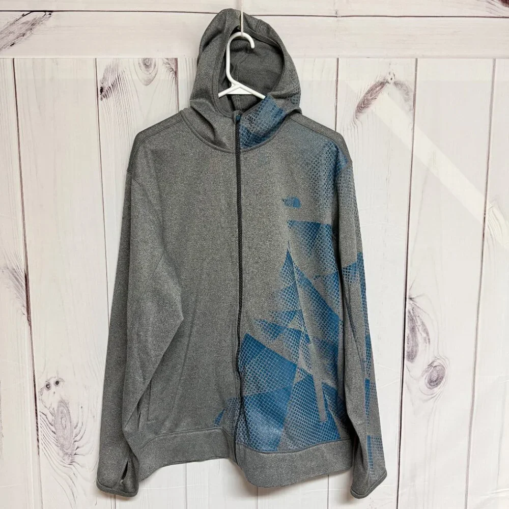 The North Face Men’s Geometric‎ Graphic Full Zip Hoodie XL Gray Blue EUC